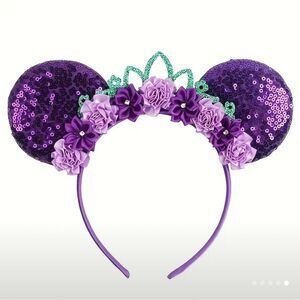Adorable purple reef flower green crown Minnie Mouse Ears headband